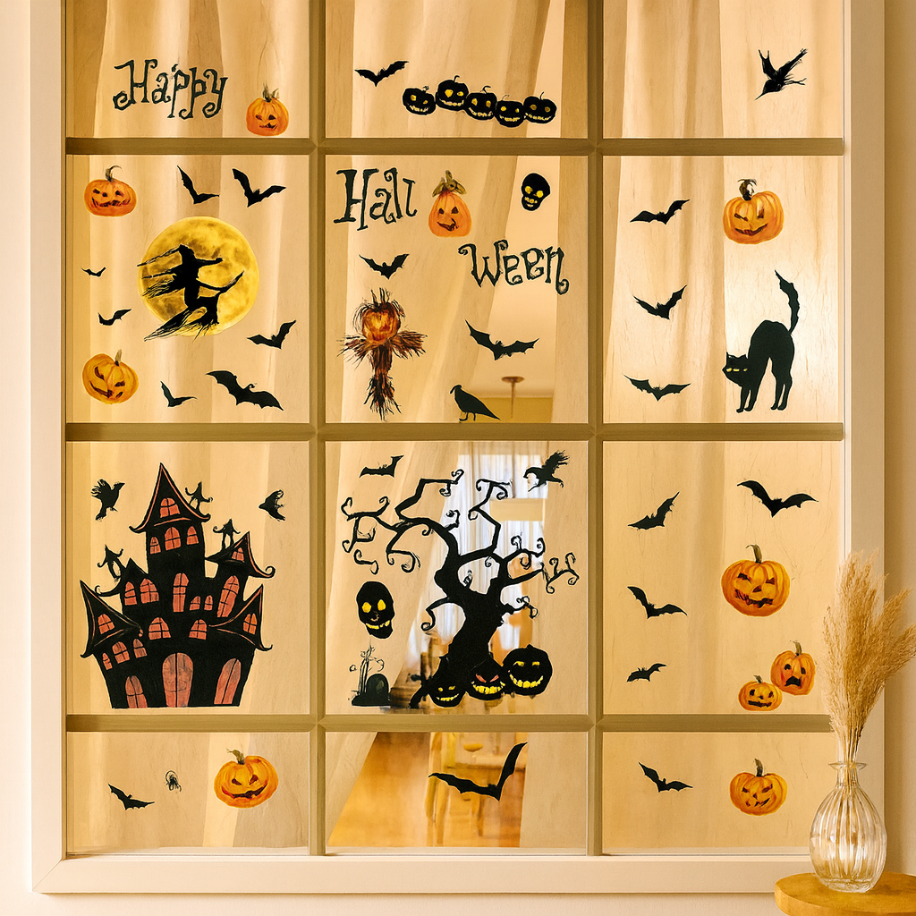 Gloomora | Halloween vinduesklistermærkesæt med flagermus og skeletter