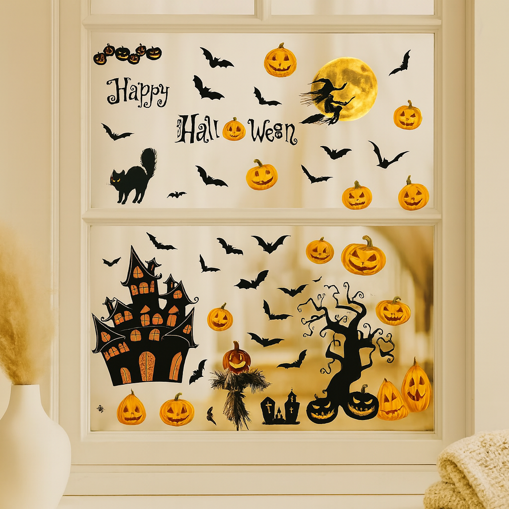 Gloomora | Halloween vinduesklistermærkesæt med flagermus og skeletter