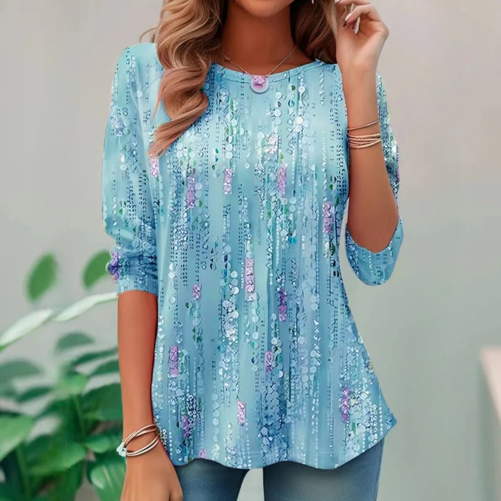 Kassandra - Elegant skjorte med rund hals med blomsterprint