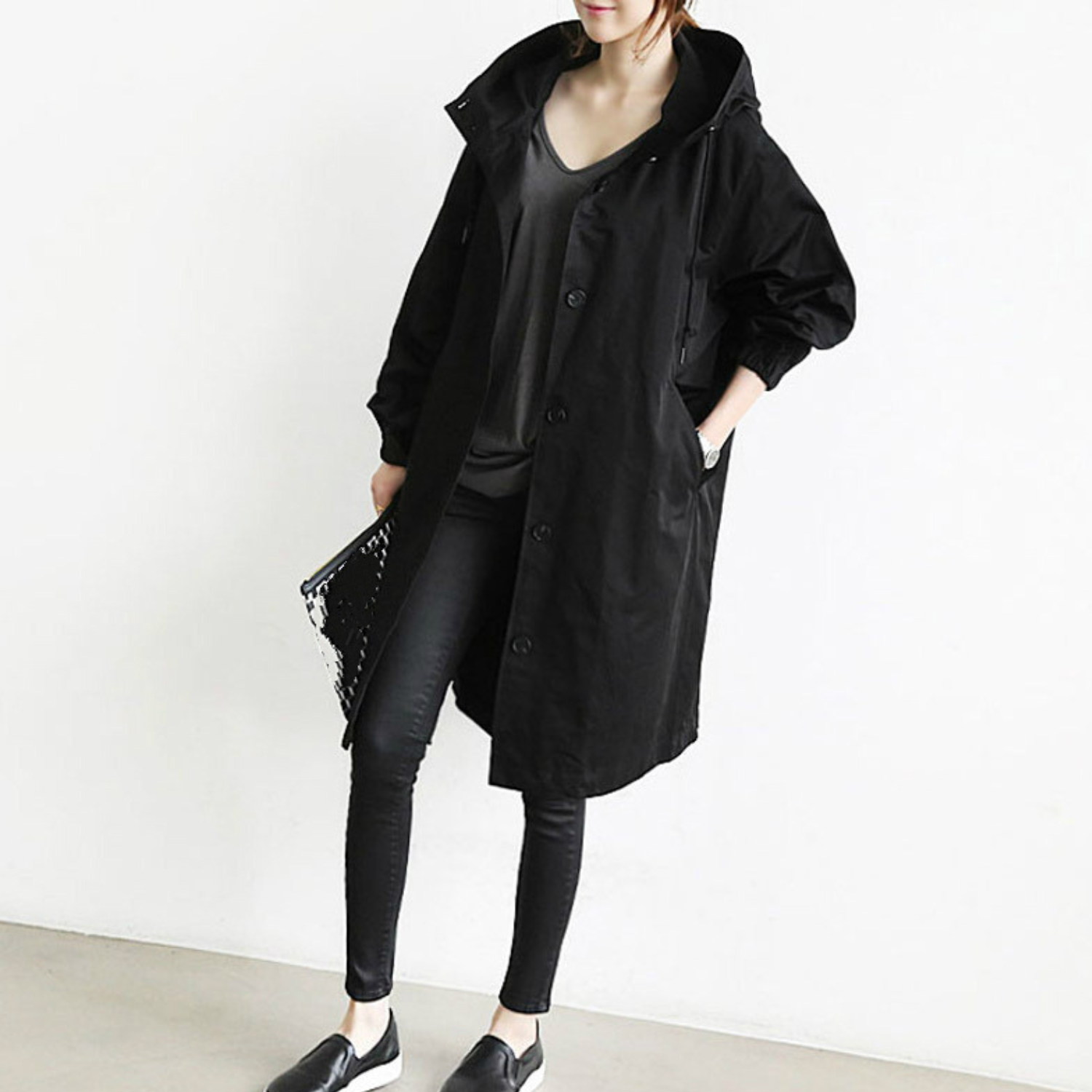 CELINE | Lang trenchcoat med hætte – stilfuld og funktionel