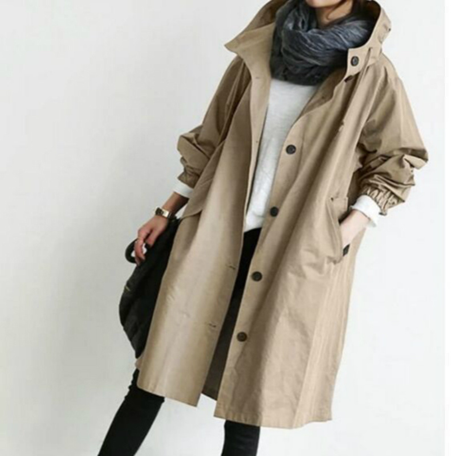 CELINE | Lang trenchcoat med hætte – stilfuld og funktionel