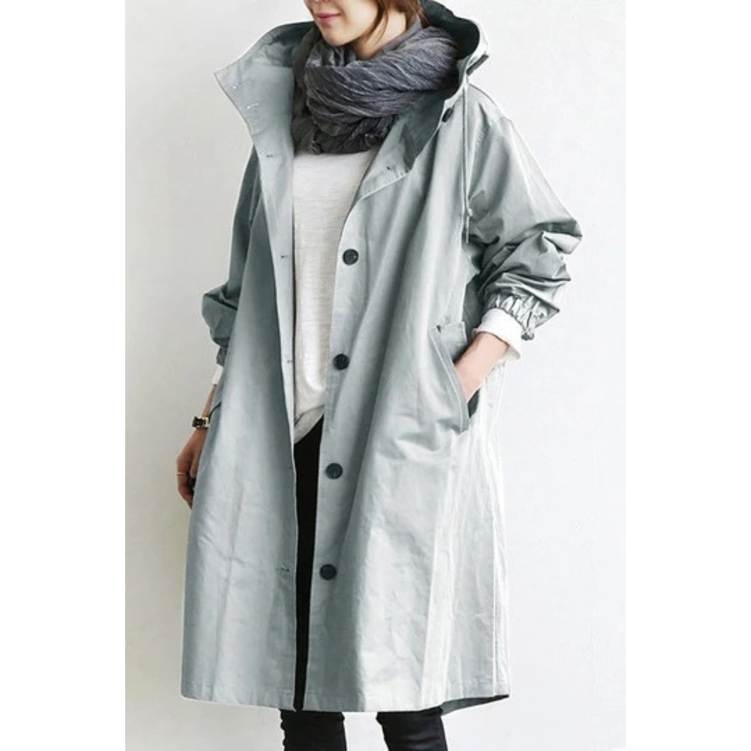 CELINE | Lang trenchcoat med hætte – stilfuld og funktionel