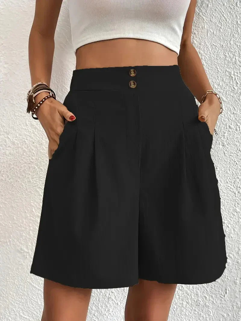 Nanna - Shorts i hør med høj talje
