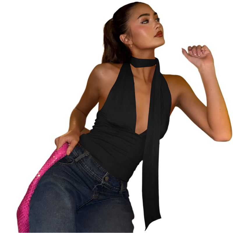 Cecily - Dyb V-hals halter wrap top