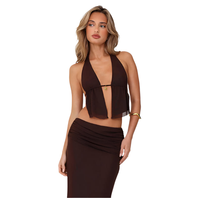 Graziela - Sexet cropped top og lang nederdel sæt
