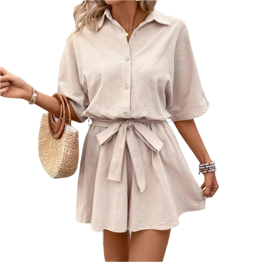 Kortney – Button-down jumpsuit med bælte i taljen
