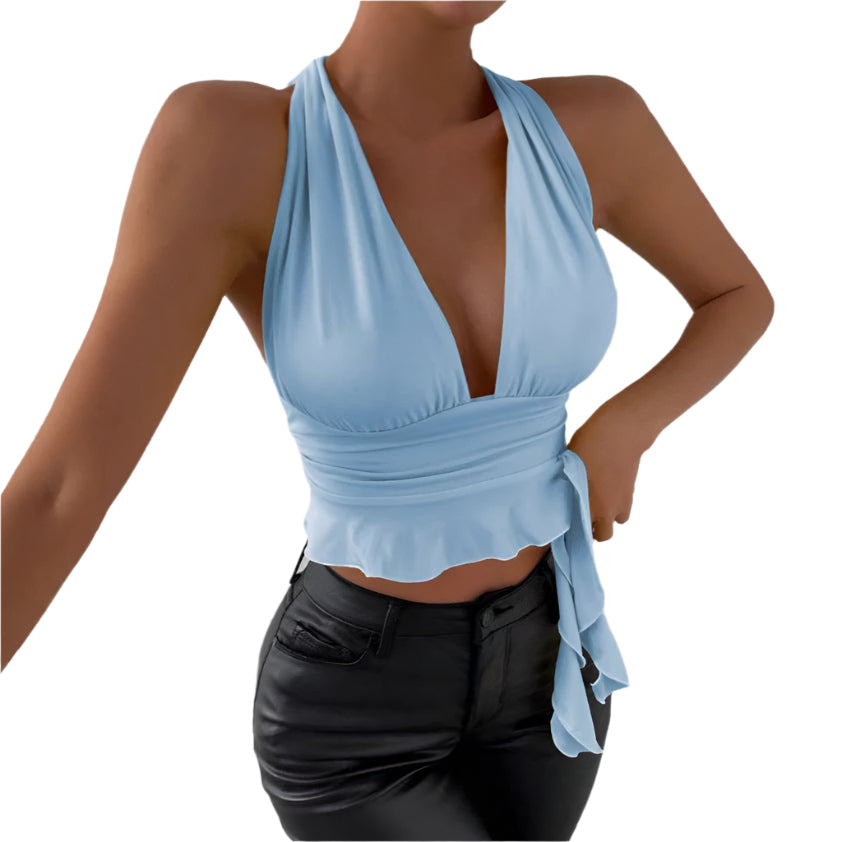 Dorthea - Dyb V-hals halter wrap top