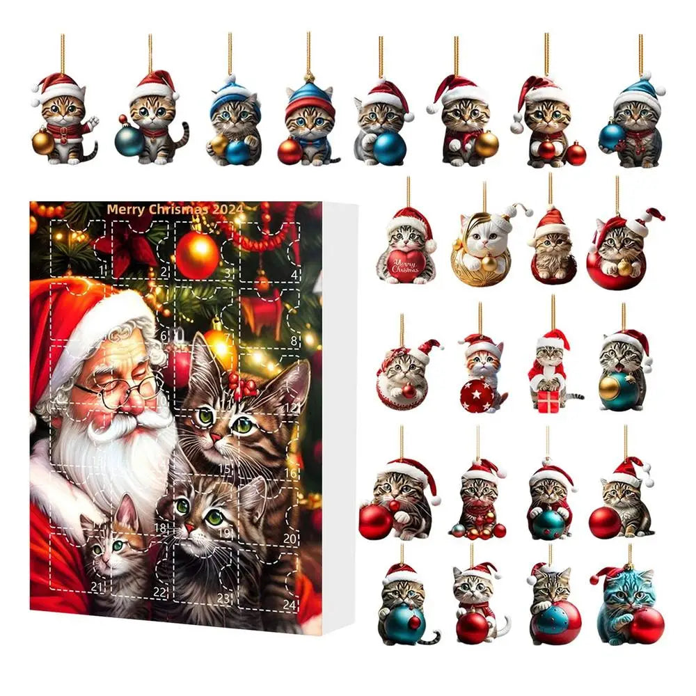 Adventskalender med juletræspynt 2025 Sød dyretegneserie
