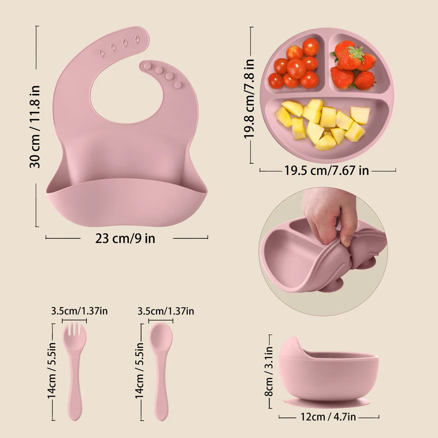 5 stykker baby silikone fodringssæt