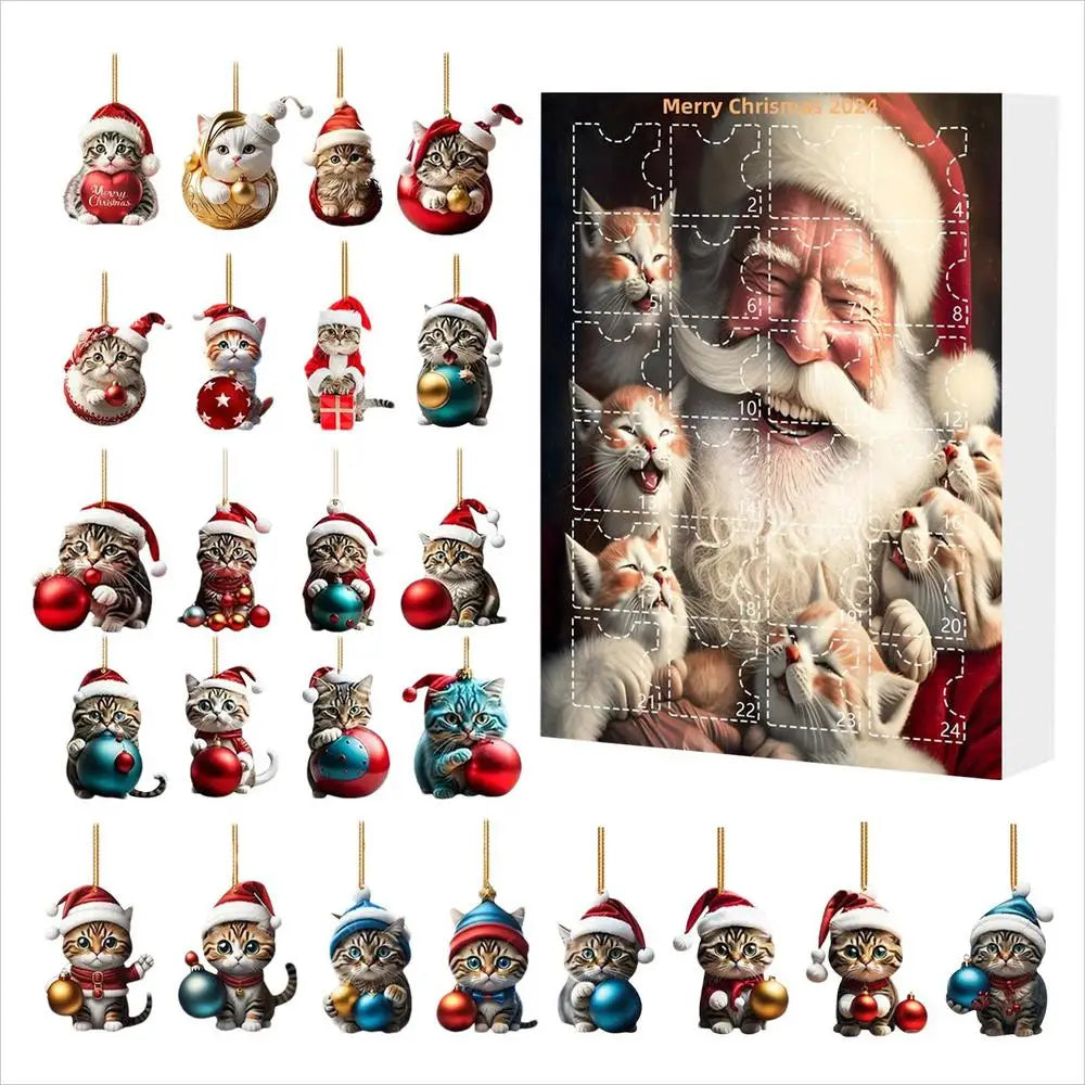 Adventskalender med juletræspynt 2025 Sød dyretegneserie