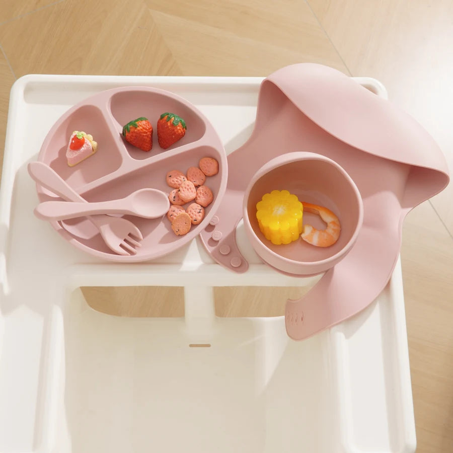 5 stykker baby silikone fodringssæt