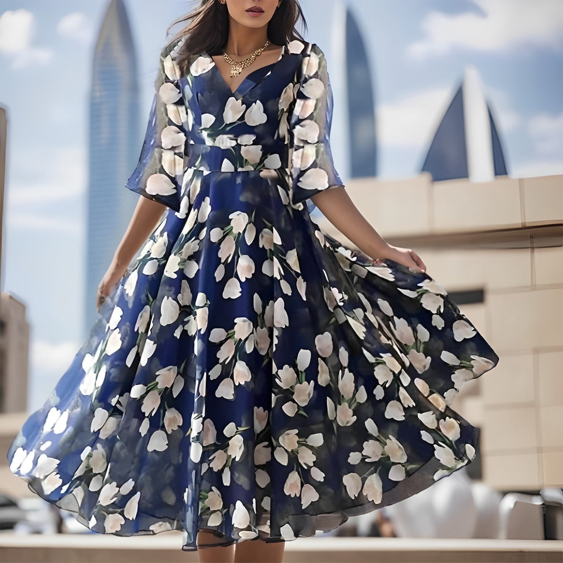 Merete - Plisseret blomsterprint midikjole