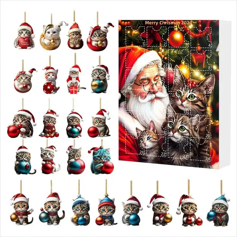 Adventskalender med juletræspynt 2025 Sød dyretegneserie