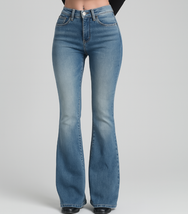 Sarah – Højtaljede damejeans med svajer i stretchdenim i vintage-stil