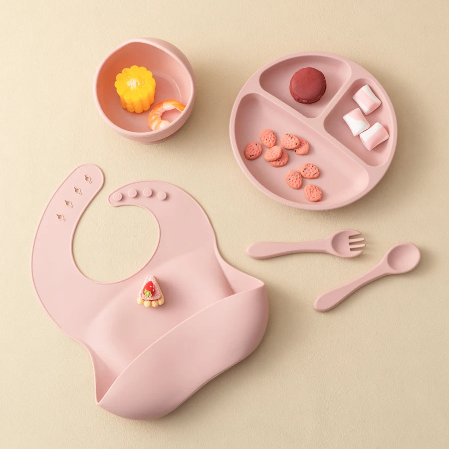 5 stykker baby silikone fodringssæt