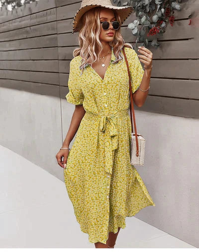 Marina - Sommer midikjole med blomsterprint