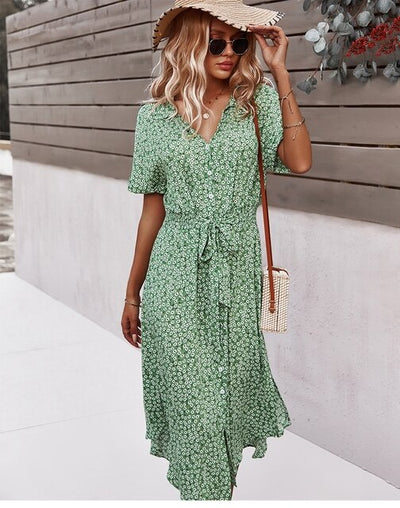 Marina - Sommer midikjole med blomsterprint