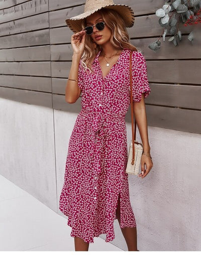 Marina - Sommer midikjole med blomsterprint