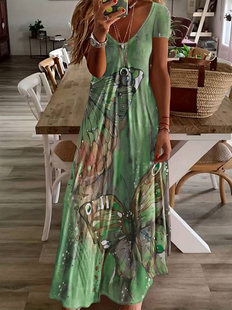 Gracie – V-hals kjole med sommerfugleprint