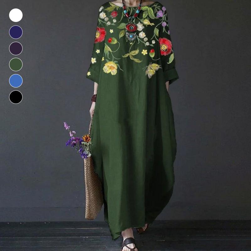 Amber - mellemlange ærmer Vintage kjole med blomsterprint