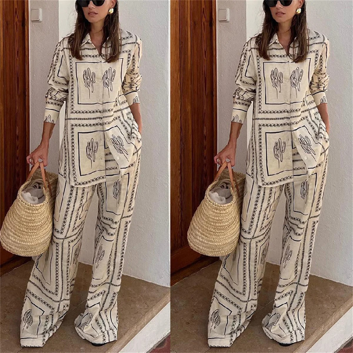 Amalia - Elegant skjorte- og buksesæt med print