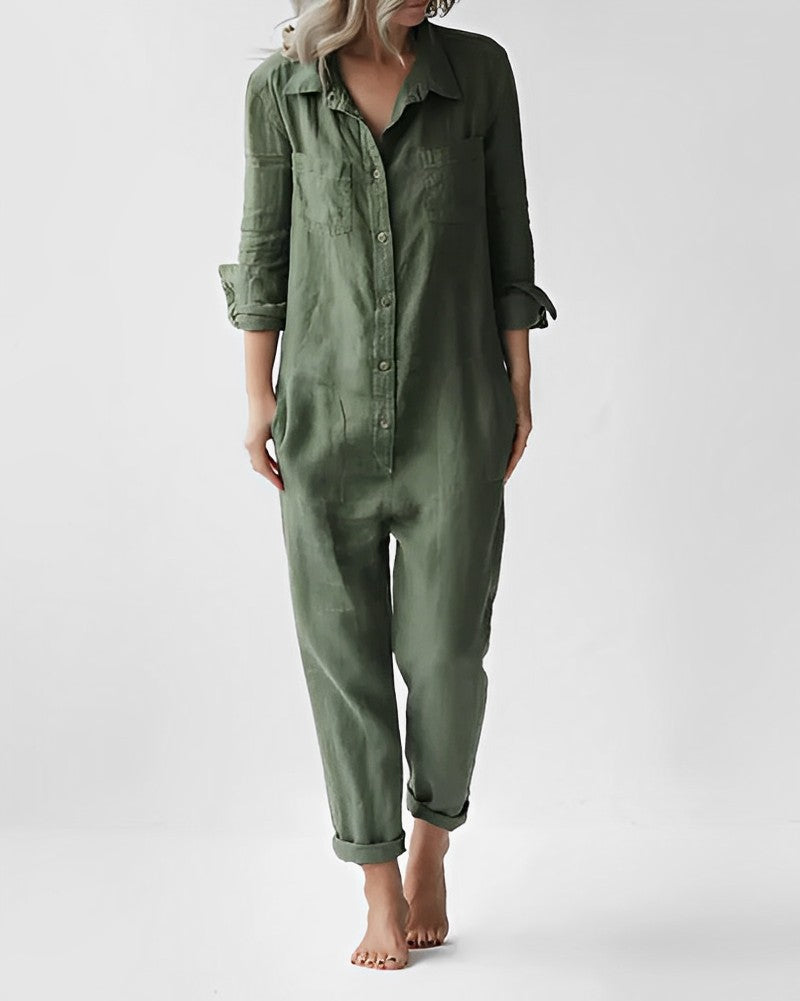 Halldora - Langærmet Jumpsuit med knap og ned