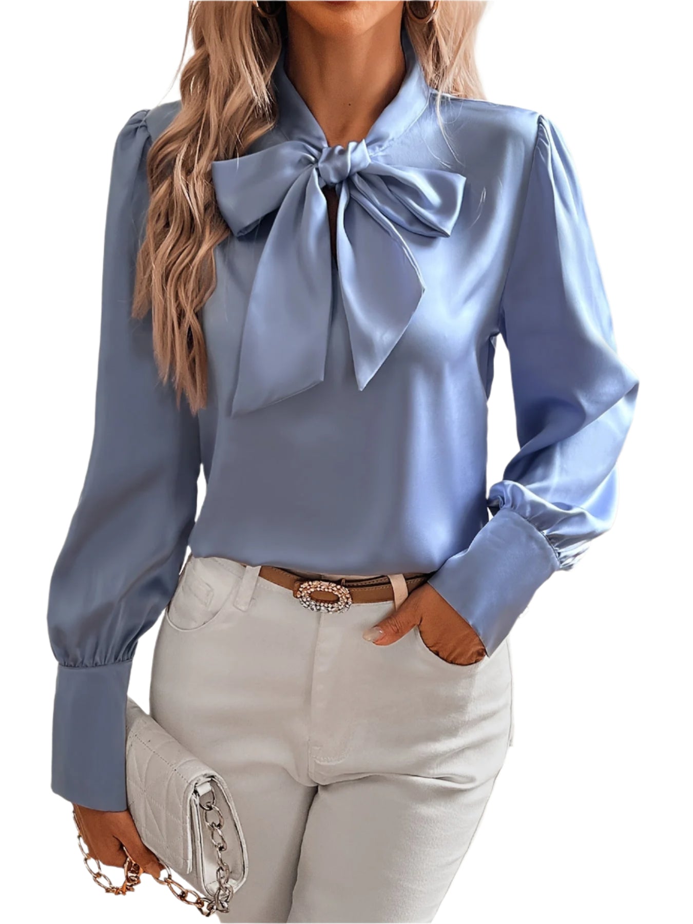 Billie - Trendy pufærmer chik bluse med oversized sløjfe