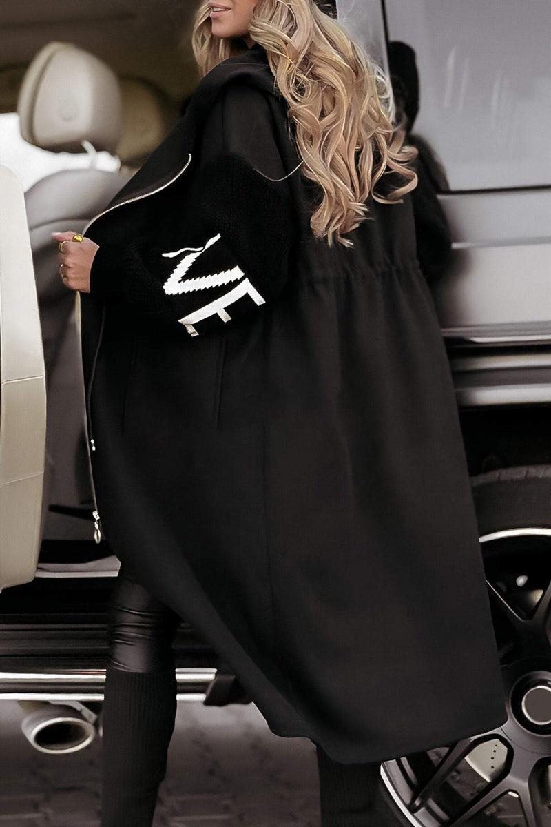 Layla - Strikket frakke med lang hætte