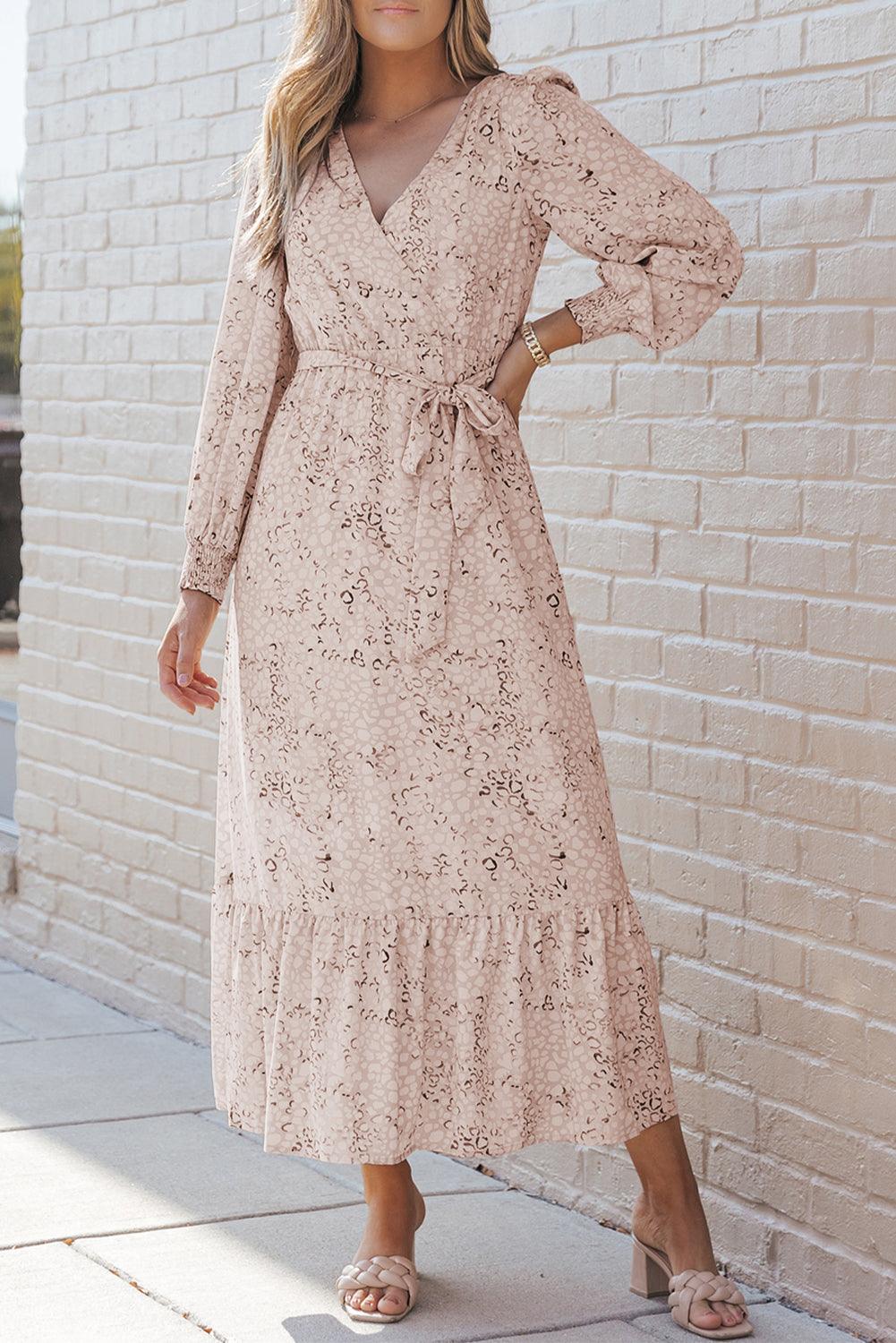 Jasmin - Leopardprint Maxikjole med binde-talje