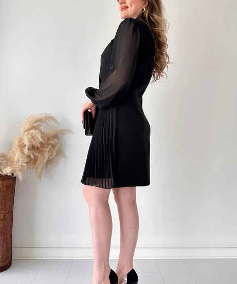 Amalia - Elegant pufærmer plisseret knælang kjole