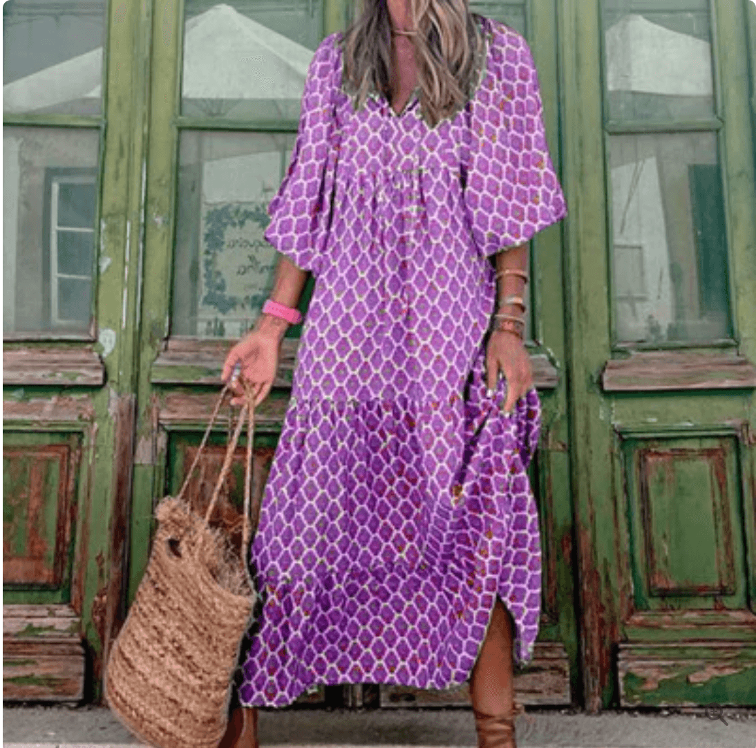 Elizabeth - Oversized printet bobleærmet kjole