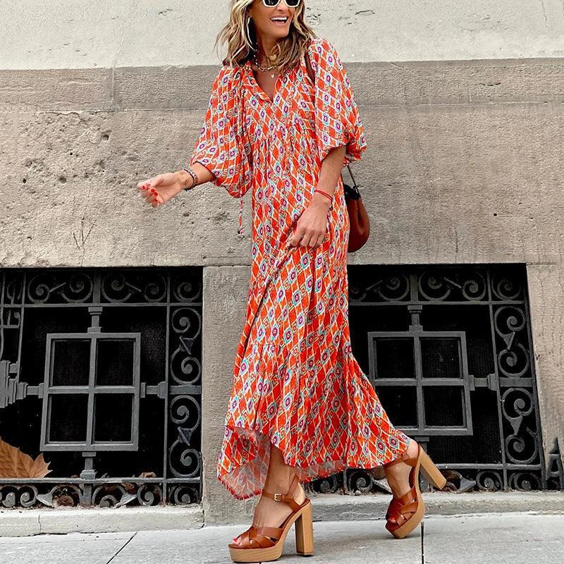 Elizabeth - Oversized printet bobleærmet kjole