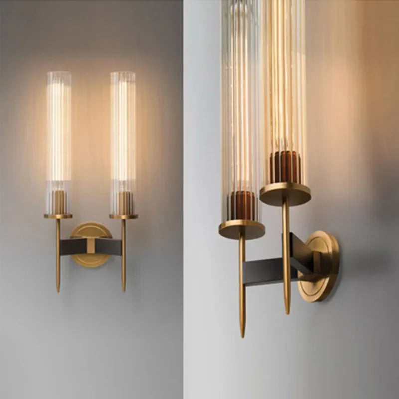 Bronzia – Ribbet glas og varm kobberfinish moderne væglampe