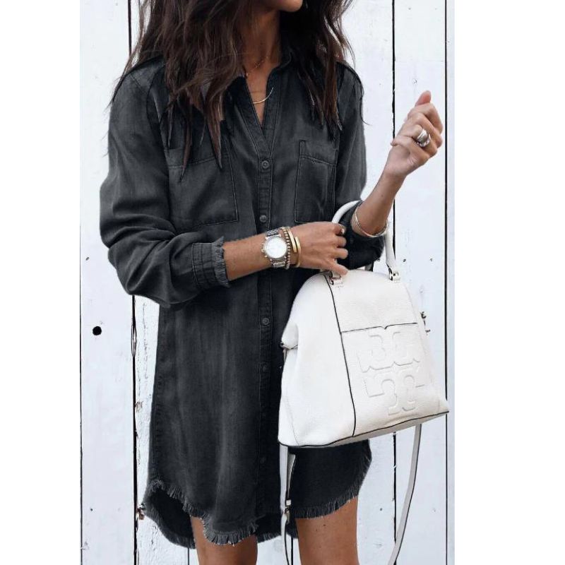 Ingrid - Trendy denimskjortekjole med løs pasform