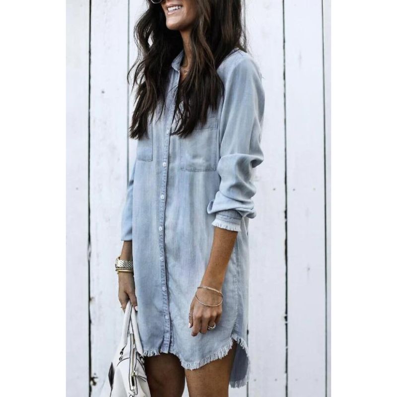 Ingrid - Trendy denimskjortekjole med løs pasform