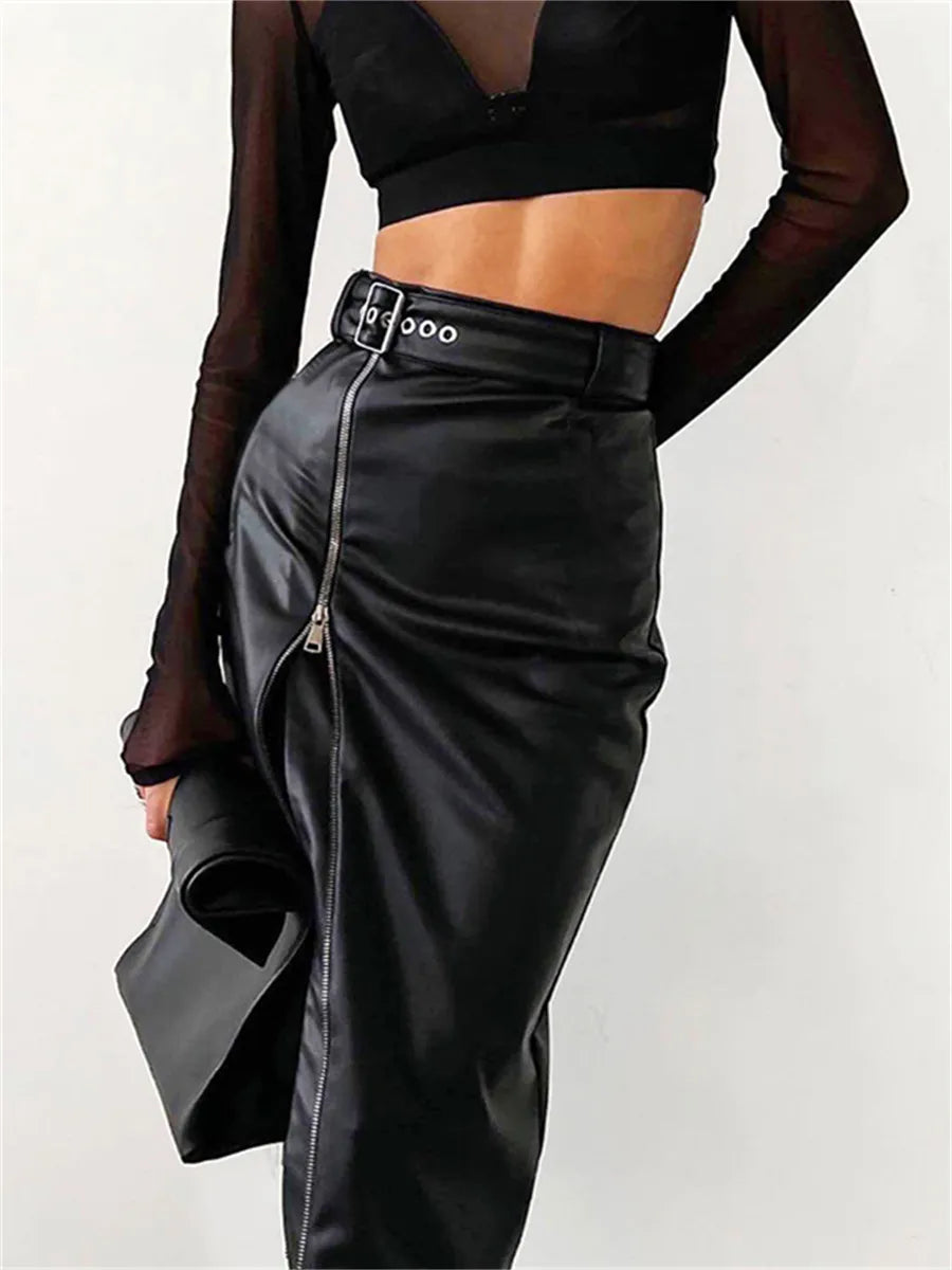 Johanne - Elegant pencilskirt i PU-læder med høj talje og lynlås
