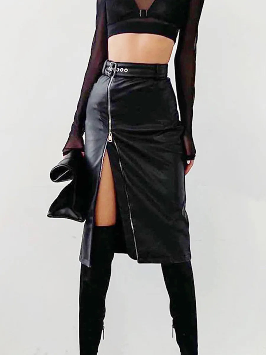 Johanne - Elegant pencilskirt i PU-læder med høj talje og lynlås